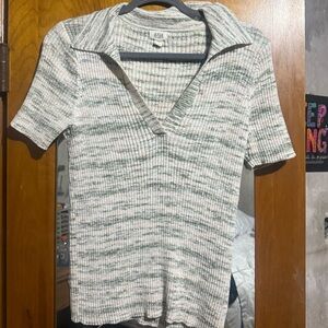 a.n.a Gray Ribbed Knit Polo Shirt